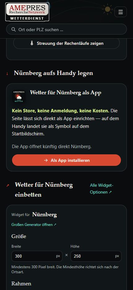 Mobile Installationsansicht für den AMEPRES Wetterdienst als Web-App