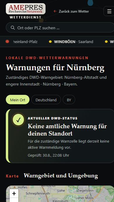 Mobile DWD-Warnungszentrale des AMEPRES Wetterdienstes für Nürnberg